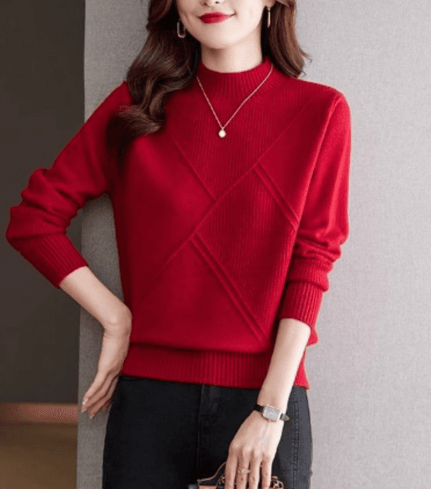 骨格ストレートラインデザインニットトップス