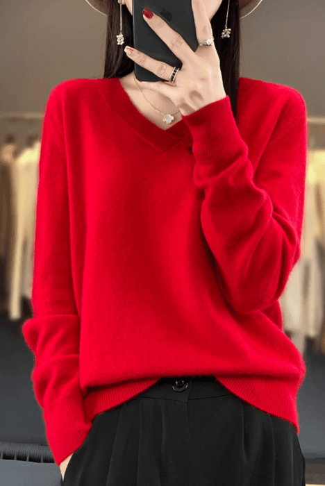 骨格ストレートVネックニットトップス