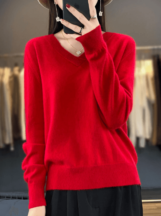 骨格ストレートVネックニットトップス