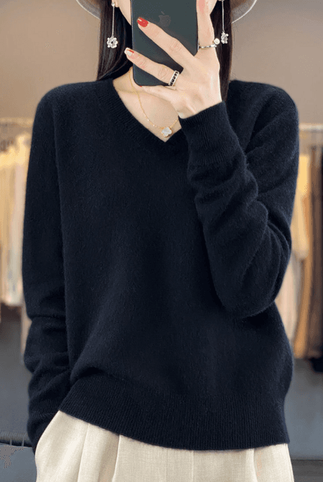 骨格ストレートVネックニットトップス