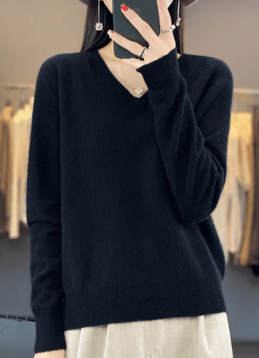 骨格ストレートVネックニットトップス