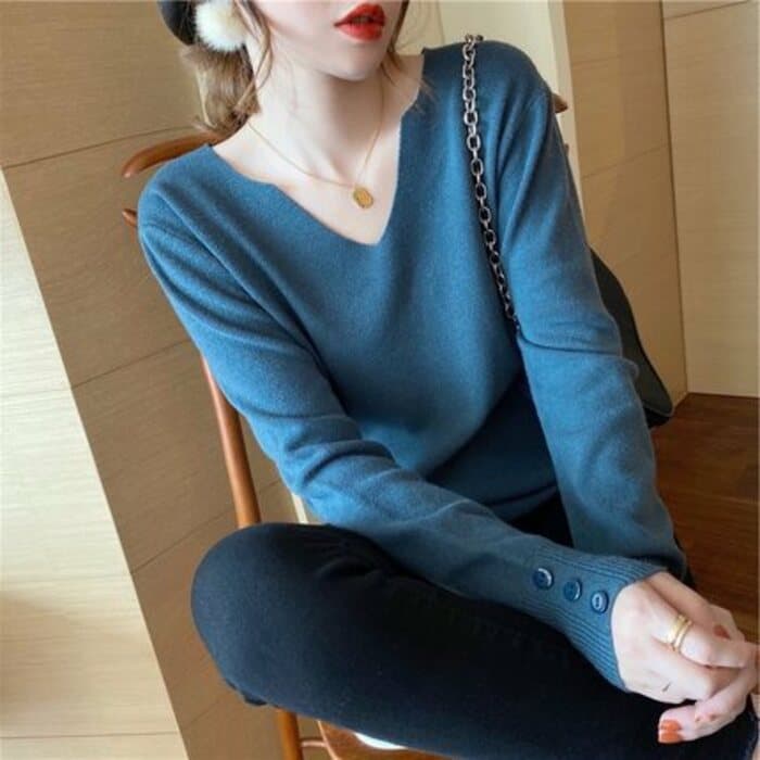 骨格ストレートVネックニットトップス