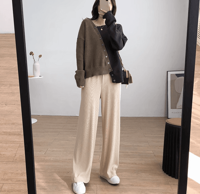 骨格ストレートアシンメトリカラーブロックニットトップス