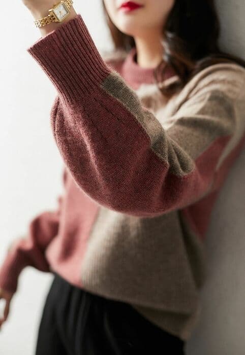 骨格ストレートカラーブロックハーフネックトップス