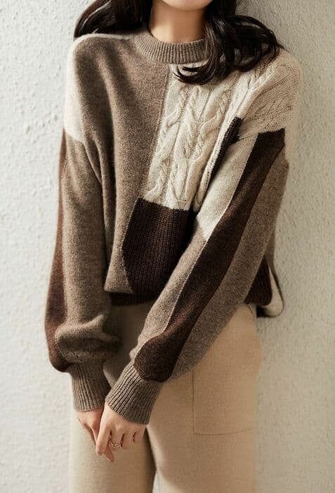 骨格ストレートカラーブロックハーフネックトップス