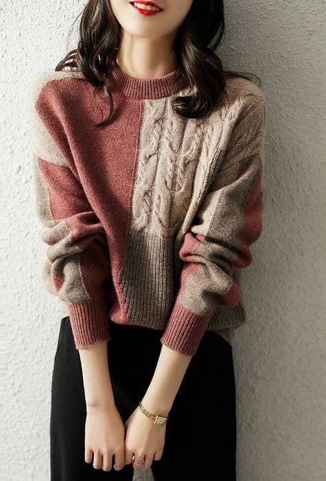 骨格ストレートカラーブロックハーフネックトップス