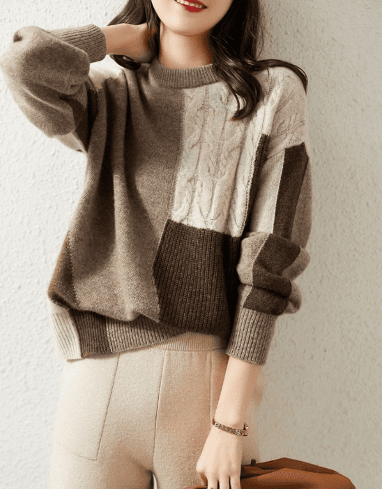 骨格ストレートカラーブロックハーフネックトップス