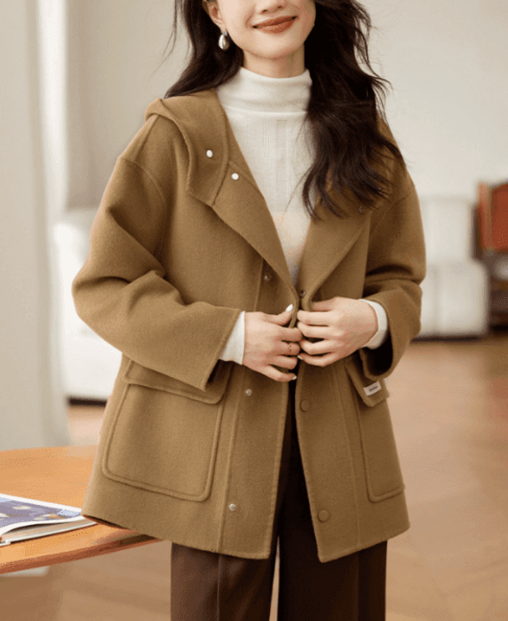 骨格ストレートフード付きベーシックコート