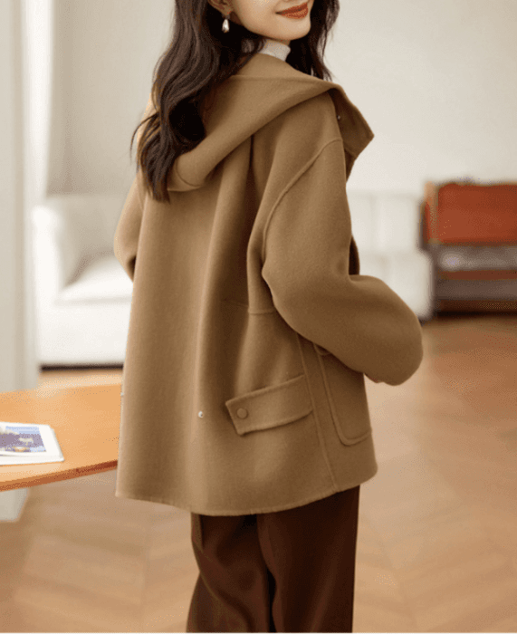 骨格ストレートフード付きベーシックコート