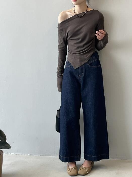 骨格ストレートワイドデニムパンツ