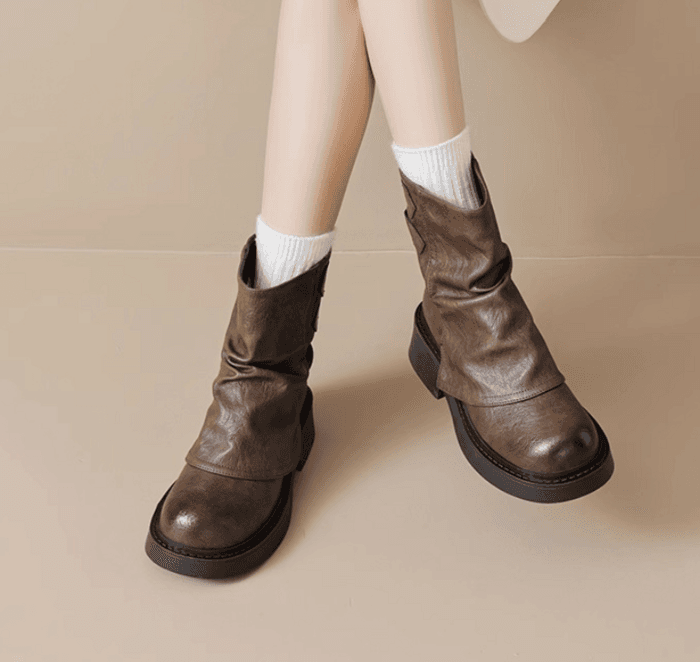 骨格ストレートバックベルト厚底ショートブーツ