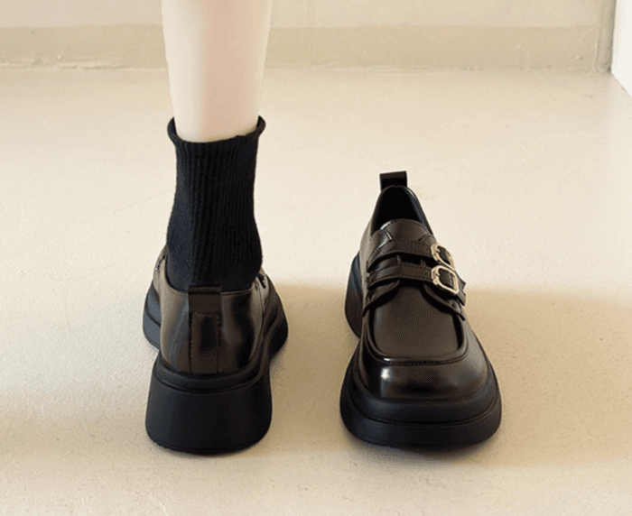骨格ストレート厚底スリッポンローファー