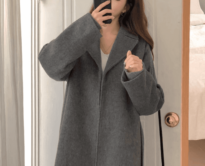 骨格ストレートウエストベルト付きシンプルロングコート
