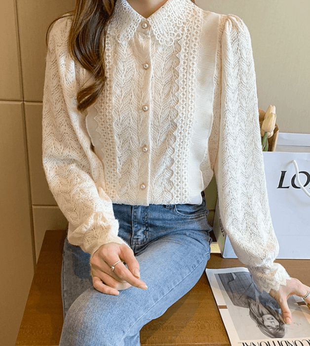 骨格ストレートセットインスリーブレースブラウストップス