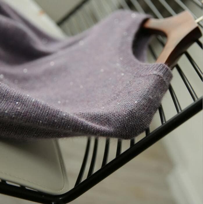 骨格ストレートパープルラメニットトップス