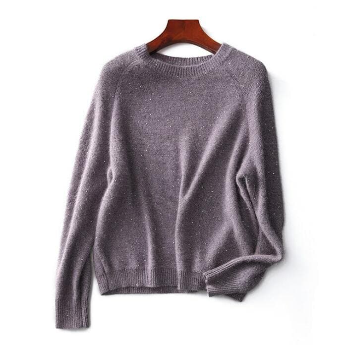 骨格ストレートパープルラメニットトップス