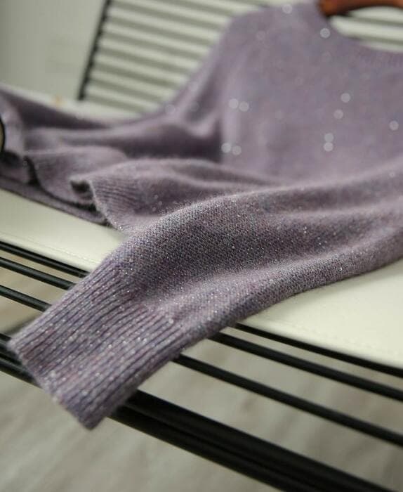 骨格ストレートパープルラメニットトップス