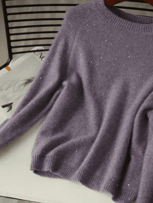 骨格ストレートパープルラメニットトップス