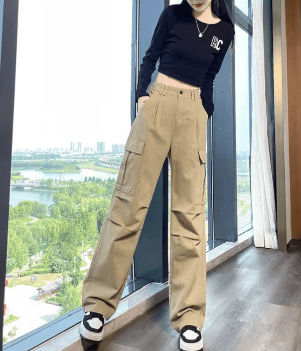 骨格ストレートカラーカーゴパンツ