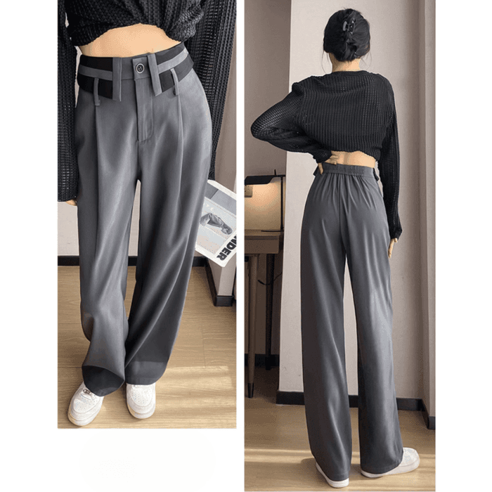 骨格ストレート折り返しウエストデザインワイドパンツ