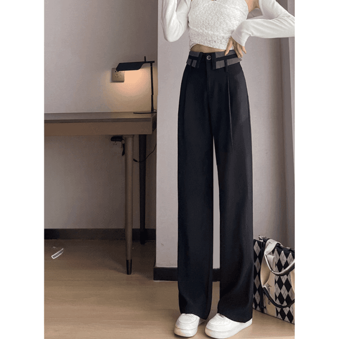 骨格ストレート折り返しウエストデザインワイドパンツ