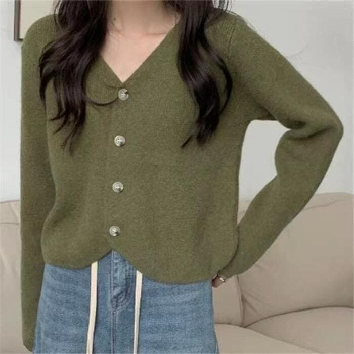 骨格ストレートVネックシンプルニットカーディガン