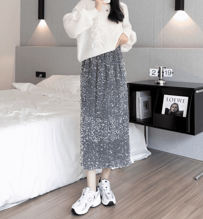 骨格ストレートスパンコールIラインスカート