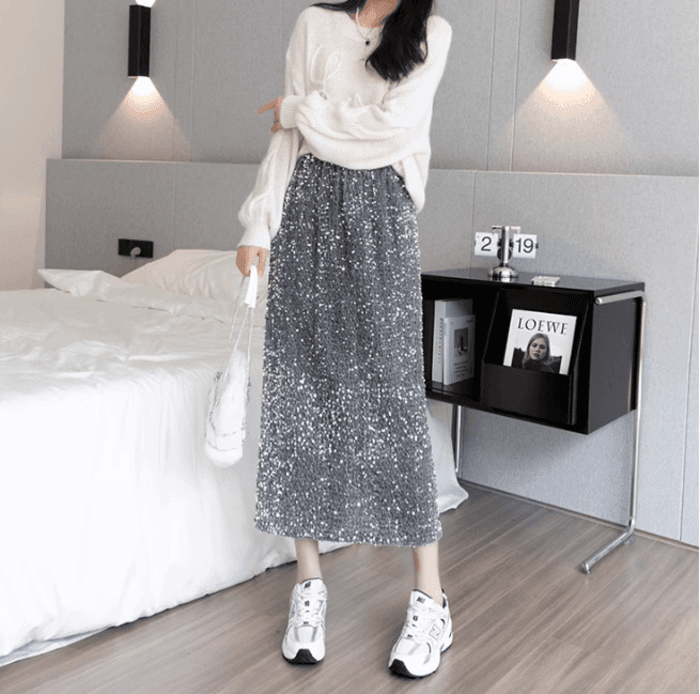 骨格ストレートスパンコールIラインスカート