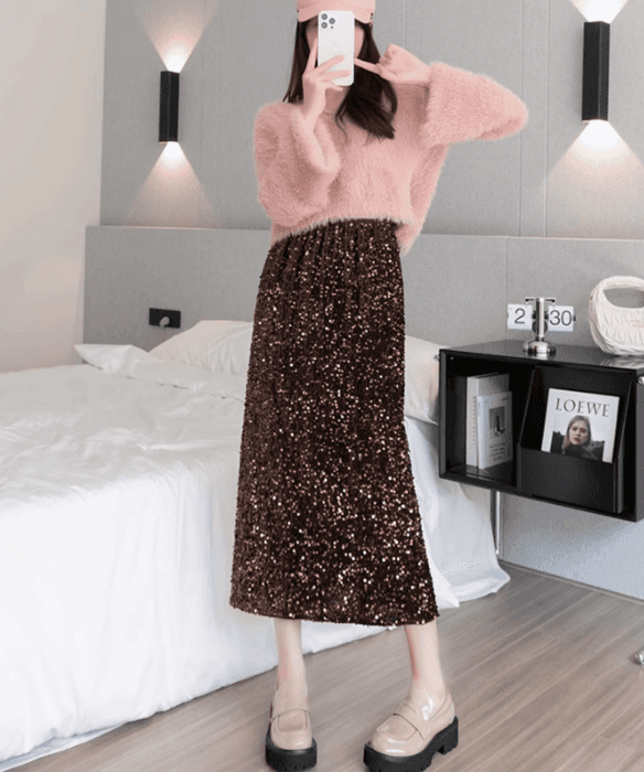骨格ストレートスパンコールIラインスカート