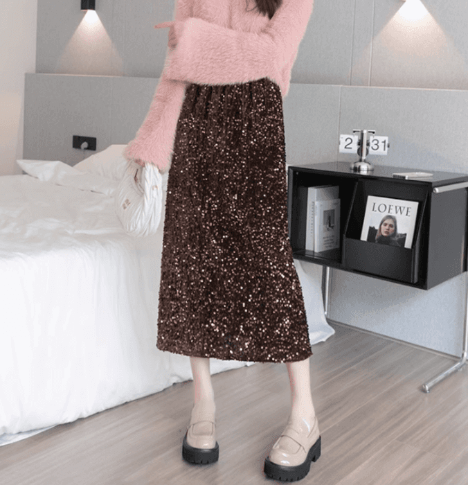 骨格ストレートスパンコールIラインスカート