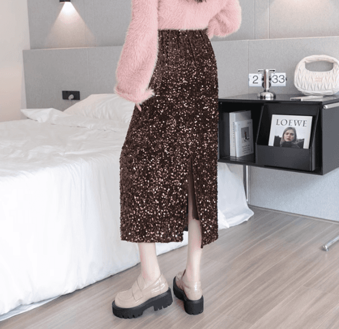 骨格ストレートスパンコールIラインスカート