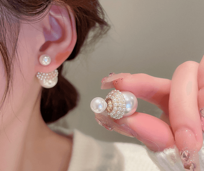 骨格ストレートダブルパールピアス