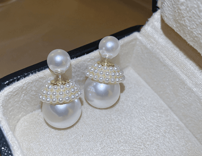 骨格ストレートダブルパールピアス