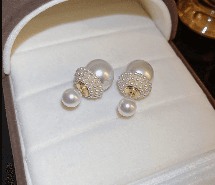 骨格ストレートダブルパールピアス