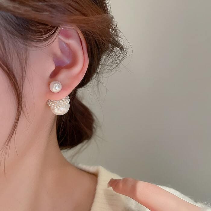 骨格ストレートダブルパールピアス