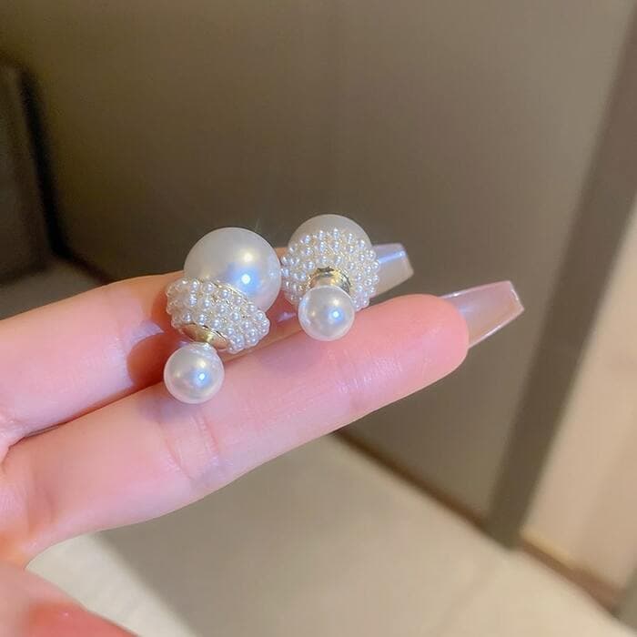 骨格ストレートダブルパールピアス