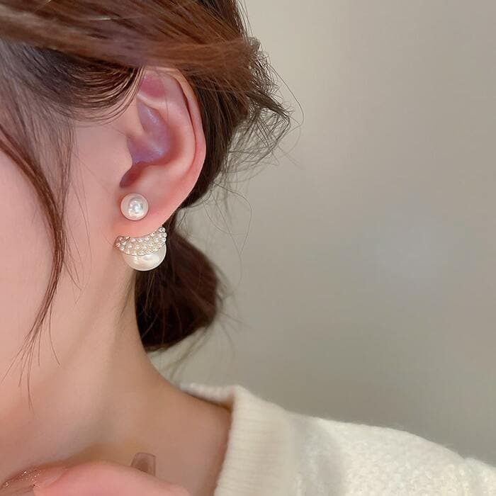 骨格ストレートダブルパールピアス