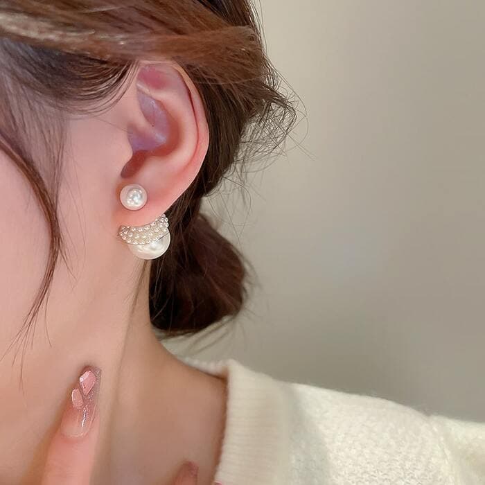 骨格ストレートダブルパールピアス