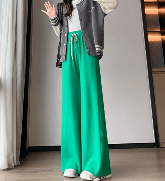 骨格ストレートサイドプリーツニットワイドパンツ