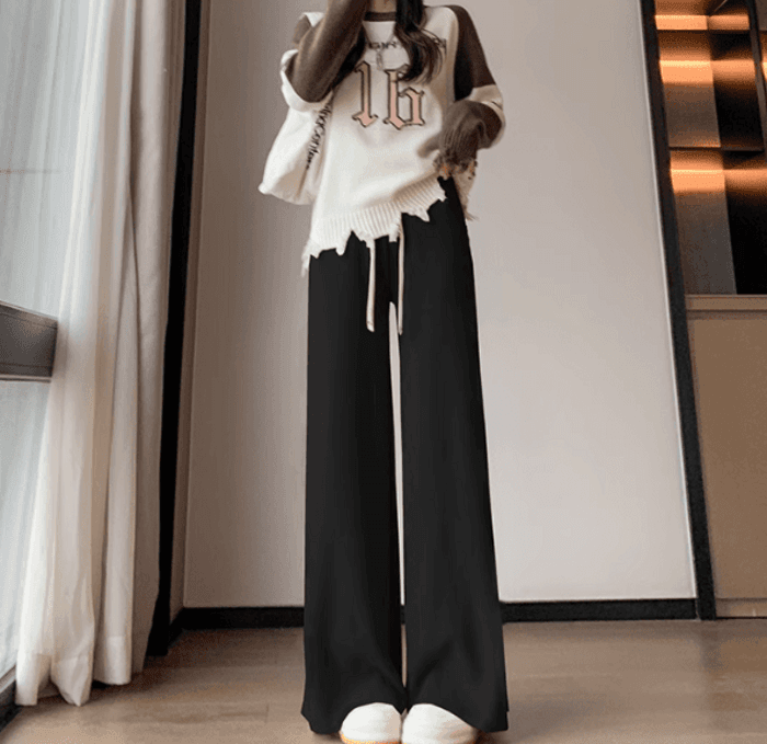 骨格ストレートサイドプリーツニットワイドパンツ
