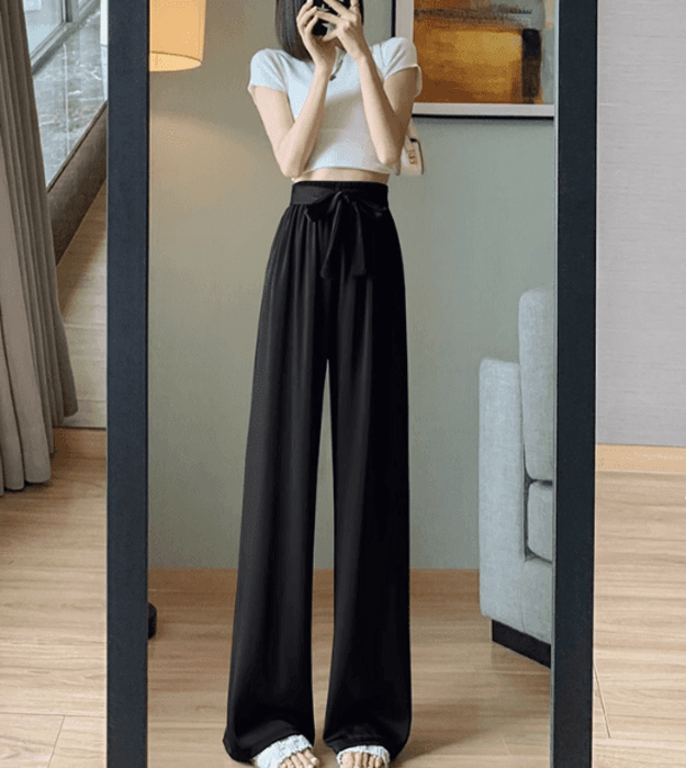 骨格ストレートウエストリボンワイドパンツ