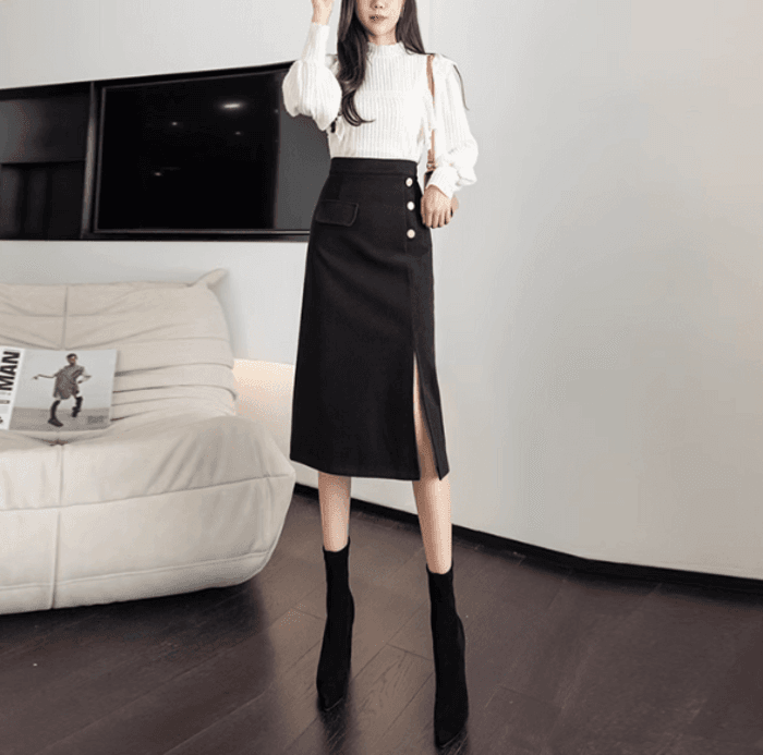 骨格ストレート骨格ストレートサイドスリットIラインスカート