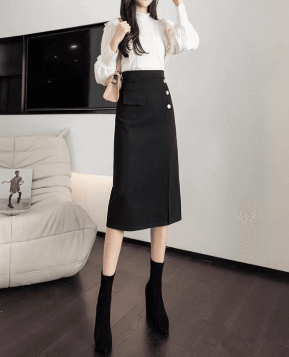 骨格ストレート骨格ストレートサイドスリットIラインスカート