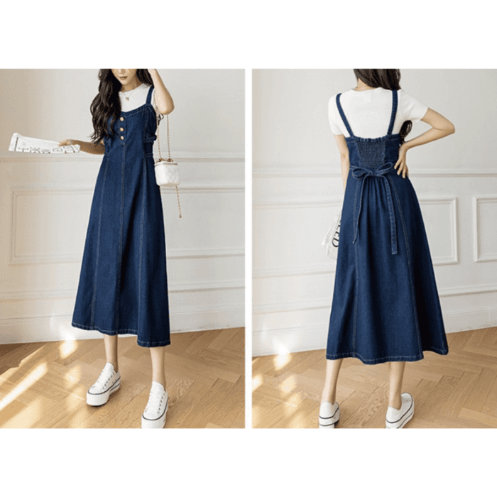 骨格ストレートデニムサロペットスカート