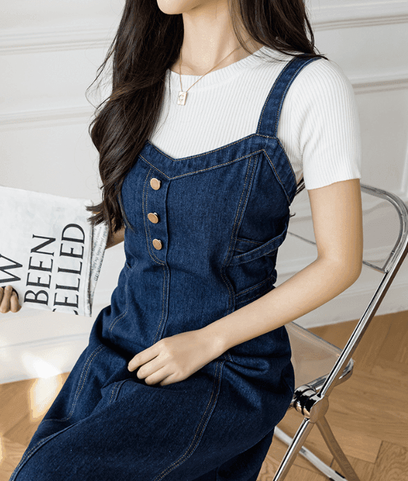 骨格ストレートデニムサロペットスカート