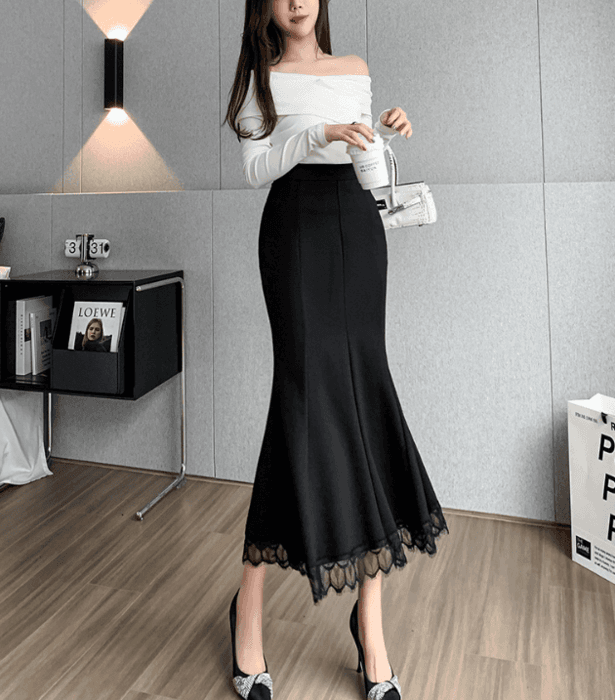 骨格ストレートレースヘムマーメイドスカート