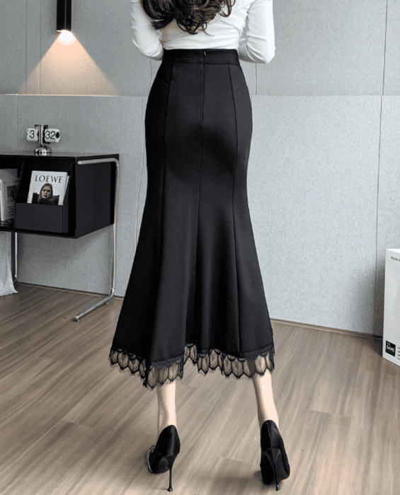 骨格ストレートレースヘムマーメイドスカート