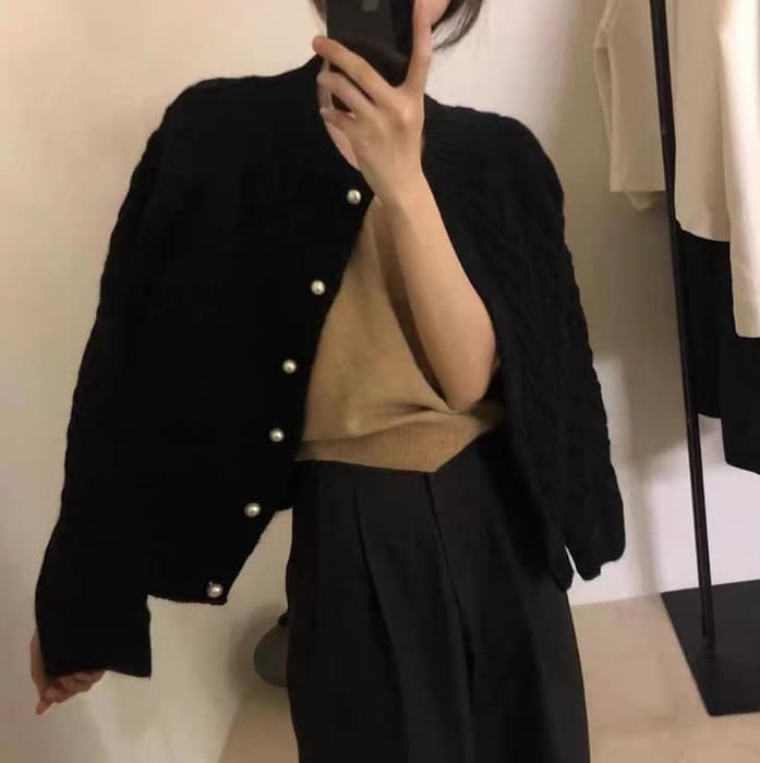 骨格ストレートケーブルニットカーディガン