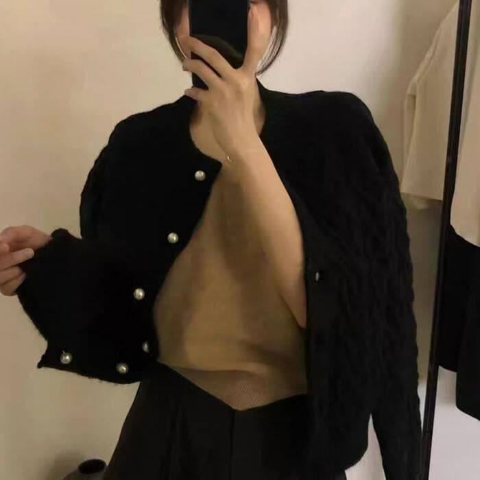 骨格ストレートケーブルニットカーディガン