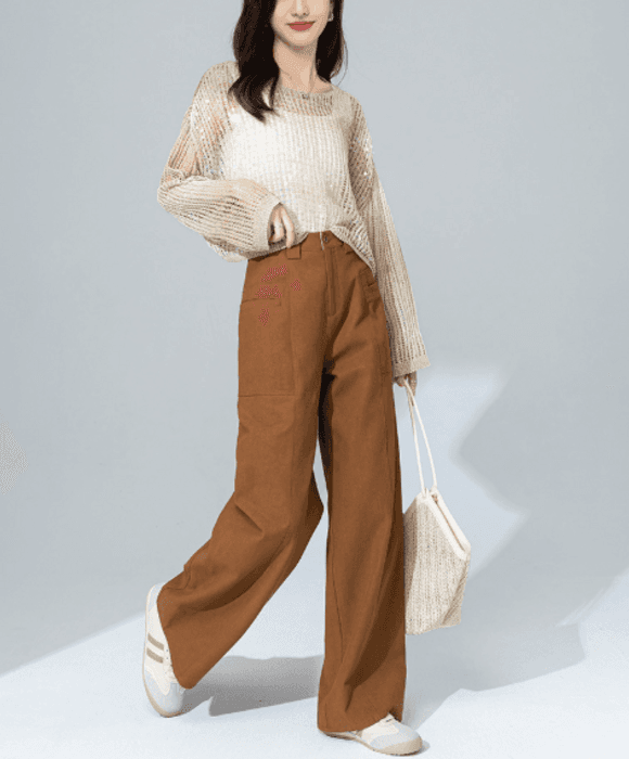 骨格ストレートポケットデザインワイドパンツ